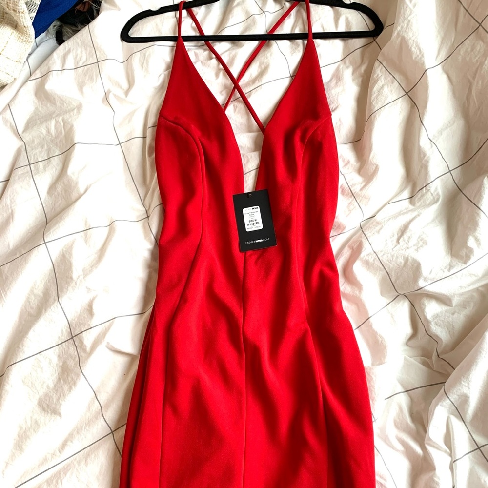 NWT Red Deep Neck Cocktail Dress